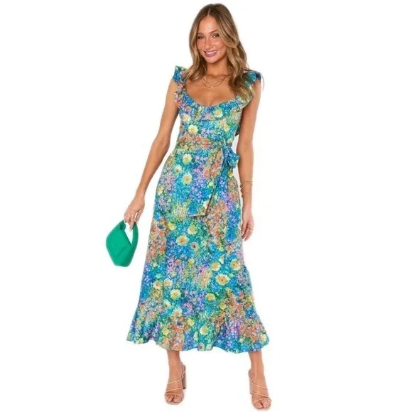 Show Me Your Mumu Alexis Midi Dress XS Painterly Petals Floral CoquetteNWOT - Picture 1 of 11